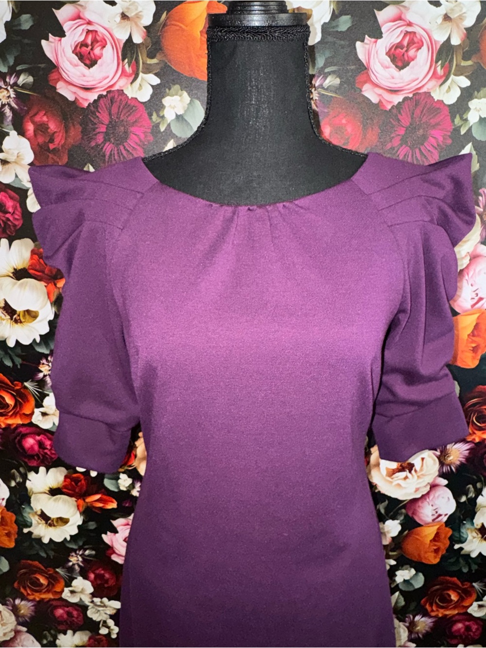 Jessica Simpson Plum Puff Sleeve Midi Dress, Size 6 - Picture 9 of 15